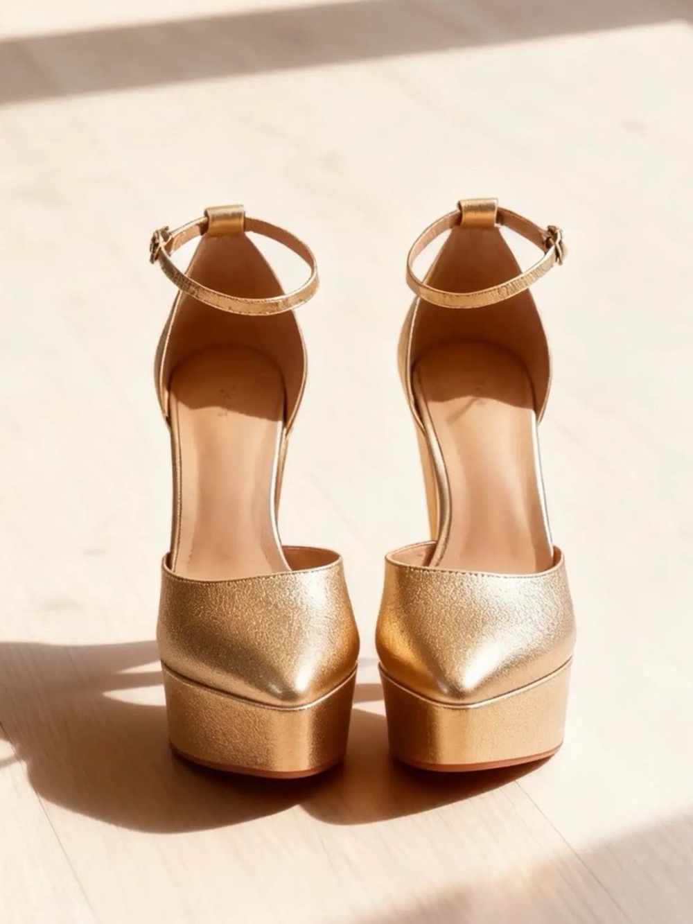 Women's Gold Platform Ankle-Strap Heels